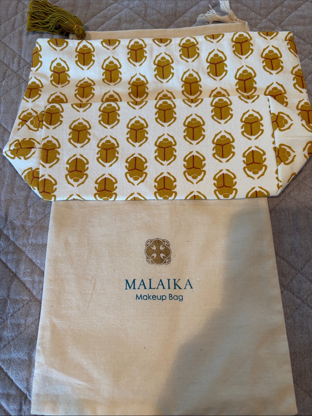 Mustard Scarab Pattern Cosmetic Pouch